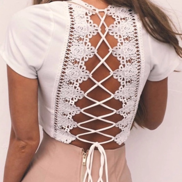 ❤️❤️❤️ Crochet Lattice Crop Boho Chic Short Sleeve - Picture 4 of 7